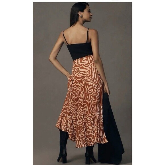 Anthropologie Maeve Midi Skirt Red Isobel Silky Pleat Preppy Retro Boho 6 NWT - Picture 4 of 10